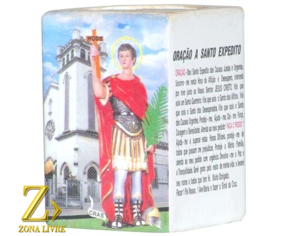 PORTA VELAS ORAÇÃO SANTO EXPEDITO 7,5CM