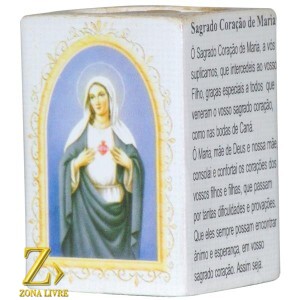 PORTA VELAS ORAÇÃO SAGRADO CORAÇÃO DE MARIA 7,5CM