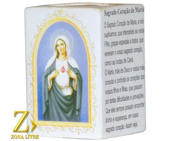 PORTA VELAS ORAÇÃO SAGRADO CORAÇÃO DE MARIA 7,5CM