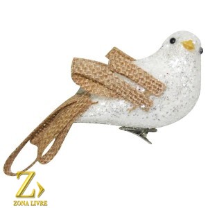 ENFEITE NATALINO PASSARO BRANCO 14CM