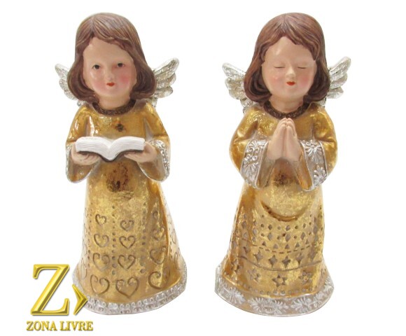 JG 2 ANJOS RESINA DOURADO18CM