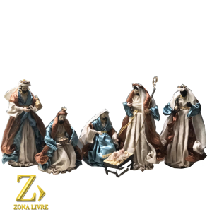 PRESEPIO DE TECIDO MARROM/AZUL 11PÇS 30CM