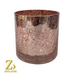 CASTIÇAL / VASO DE VIDRO ROSA METALICO 12X12CM