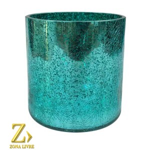 CASTIÇAL / VASO DE VIDRO AZUL METALICO 12X12CM