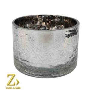 CASTIÇAL / VASO DE VIDRO PRATA METALICO 12X8CM