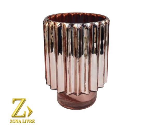 VASO DE VIDRO ROSA METALICO 14,5X20CM