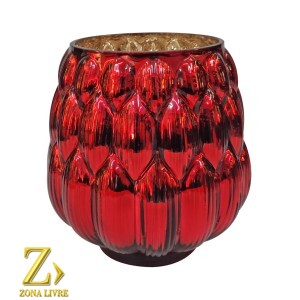 VASO DE VIDRO VERMELHO METALICO 14,5X15CM