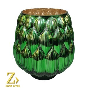 VASO DE VIDRO VERDE METALICO 18X20CM