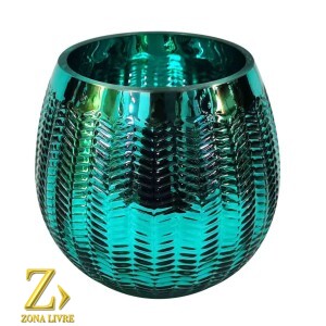 VASO DE VIDRO  AZUL METALICO 16X17CM