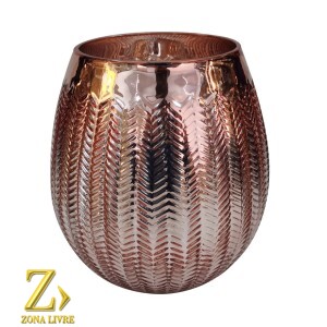 VASO DE VIDRO ROSA METALICO 19X21CM