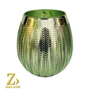 VASO DE VIDRO VERDE METALICO 19X21CM