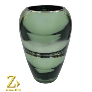 VASO DE VIDRO VERDE METALICO 16X23CM