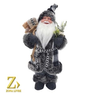 PAPAI NOEL 30CM CINZA/BRANCO XADREZ