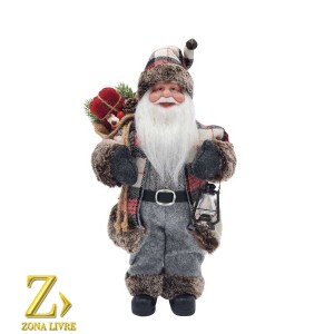 PAPAI NOEL 30CM VERMELHO/CINZA XADREZ