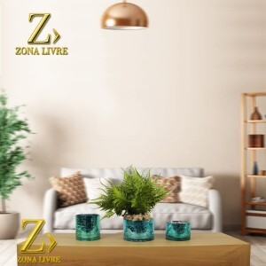 CASTIÇAL / VASO DE VIDRO AZUL METALICO  12X8CM