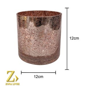 CASTIÇAL / VASO DE VIDRO ROSA METALICO 12X12CM