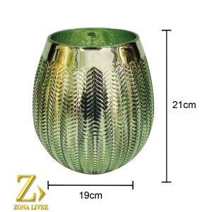 VASO DE VIDRO VERDE METALICO 19X21CM