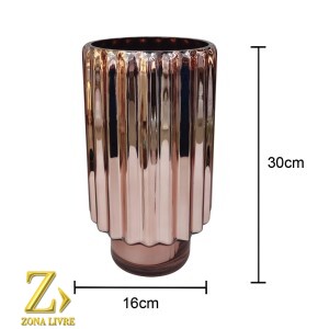VASO DE VIDRO ROSA METALICO 16X30CM