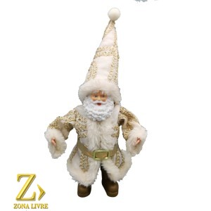 ENFEITE PAPAI NOEL CREME/DOURADO 22CM CX/12