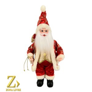 PAPAI NOEL MUSICAL VERMELHO/DOURADO 40CM