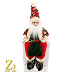 PAPAI NOEL MUSICAL VERMELHO/ BRANCO XADREZ 40CM