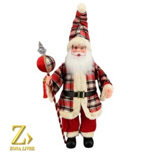 PAPAI NOEL MUSICAL VERMELHO/ BRANCO XADREZ 70CM