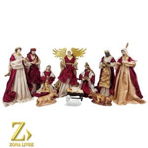 PRESEPIO DE TECIDO VINHO/DOURADO 11PÇS 40CM