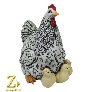 GALINHA COM PINTINHOS 21CM,ANIMAIS,ESCULTURA
