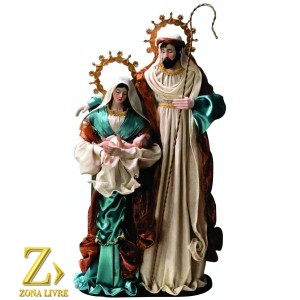 SAGRADA FAMILIA DE TECIDO MARROM/AZUL 45CM