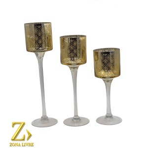 JOGO 3 CASTIÇAIS GOLD 25 / 30 / 35CM