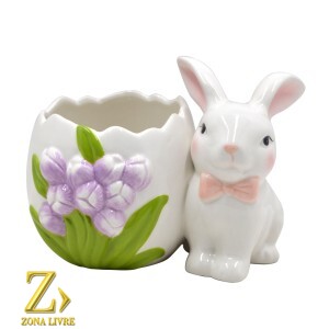 CACHEPOT COELHO BRANCO (14x13cm)