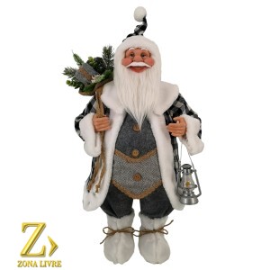 PAPAI NOEL CINZA/BRANCO XADREZ 70CM