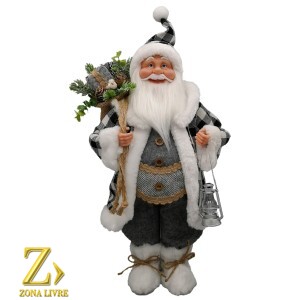 PAPAI NOEL CINZA/BRANCO XADREZ 50CM